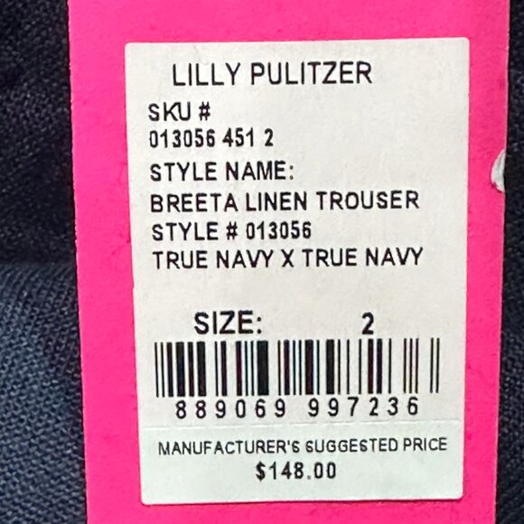 Lilly Pulitzer Breeta Linen Trousers True Navy Size 2 Style #013056‎ NWT - Picture 7 of 7